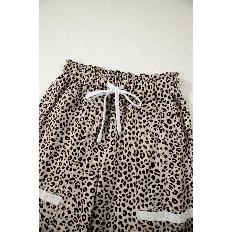 Leopard Print Wide-Leg Pants with Drawstring Apparel and Accessories