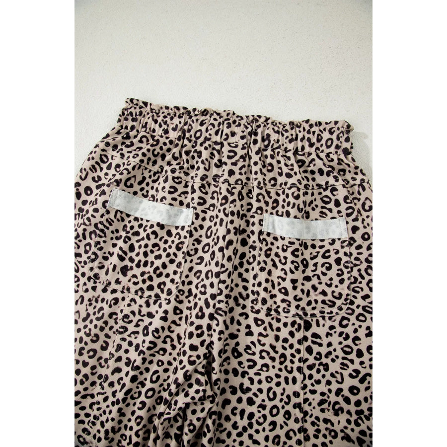 Leopard Print Wide-Leg Pants with Drawstring Apparel and Accessories