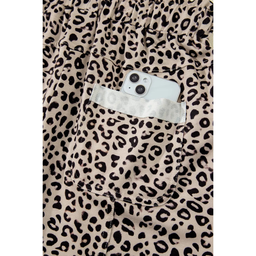Leopard Print Wide-Leg Pants with Drawstring Apparel and Accessories