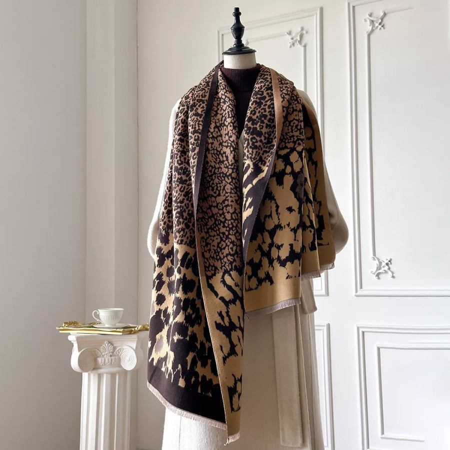 Leopard Print Winter Scarf Mocha / One Size Apparel and Accessories