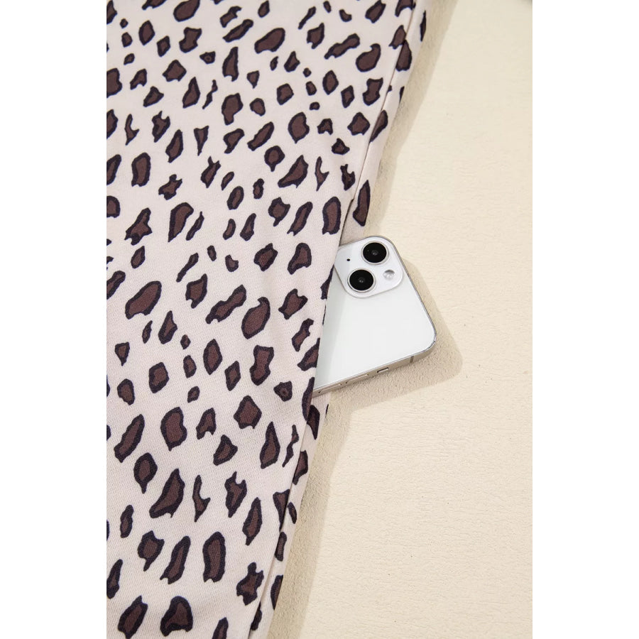 Leopard Print Zip up Collar Patchwork Shift Mini Dress Apparel and Accessories