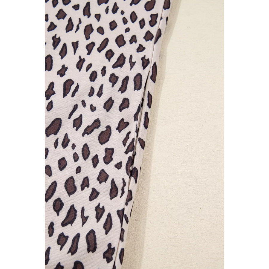Leopard Print Zip up Collar Patchwork Shift Mini Dress Apparel and Accessories