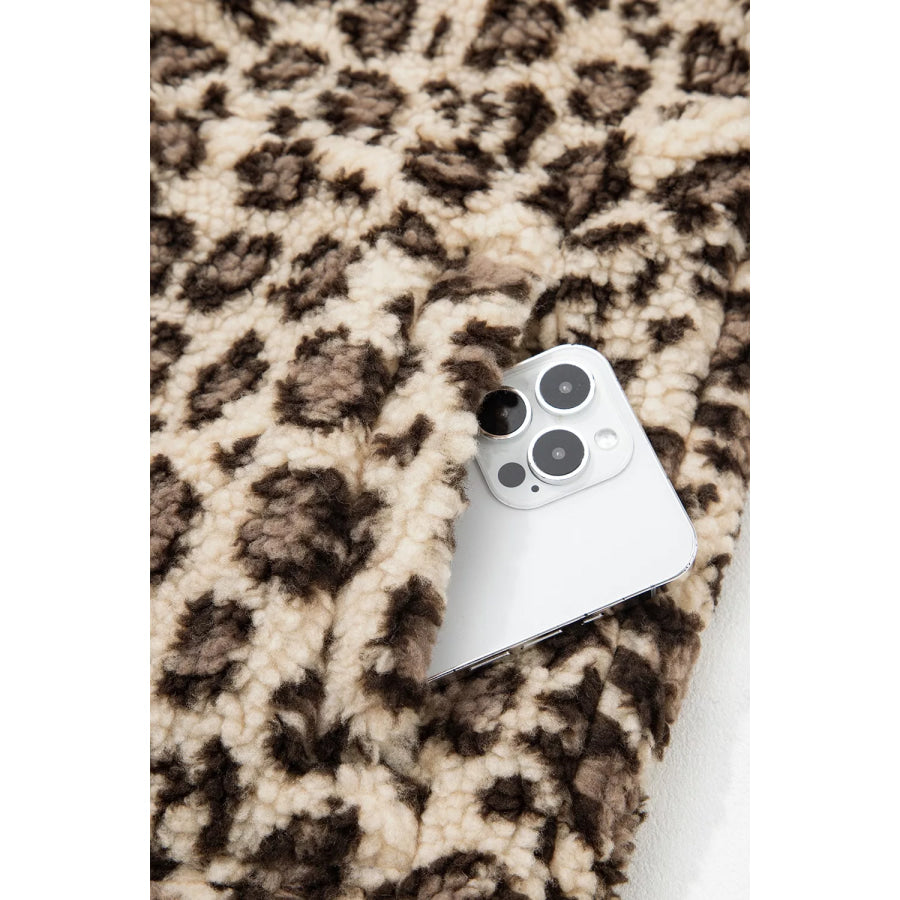 Leopard Print Zip-Up Red Accents Pockets Sweatshirt Apparel and Accessories