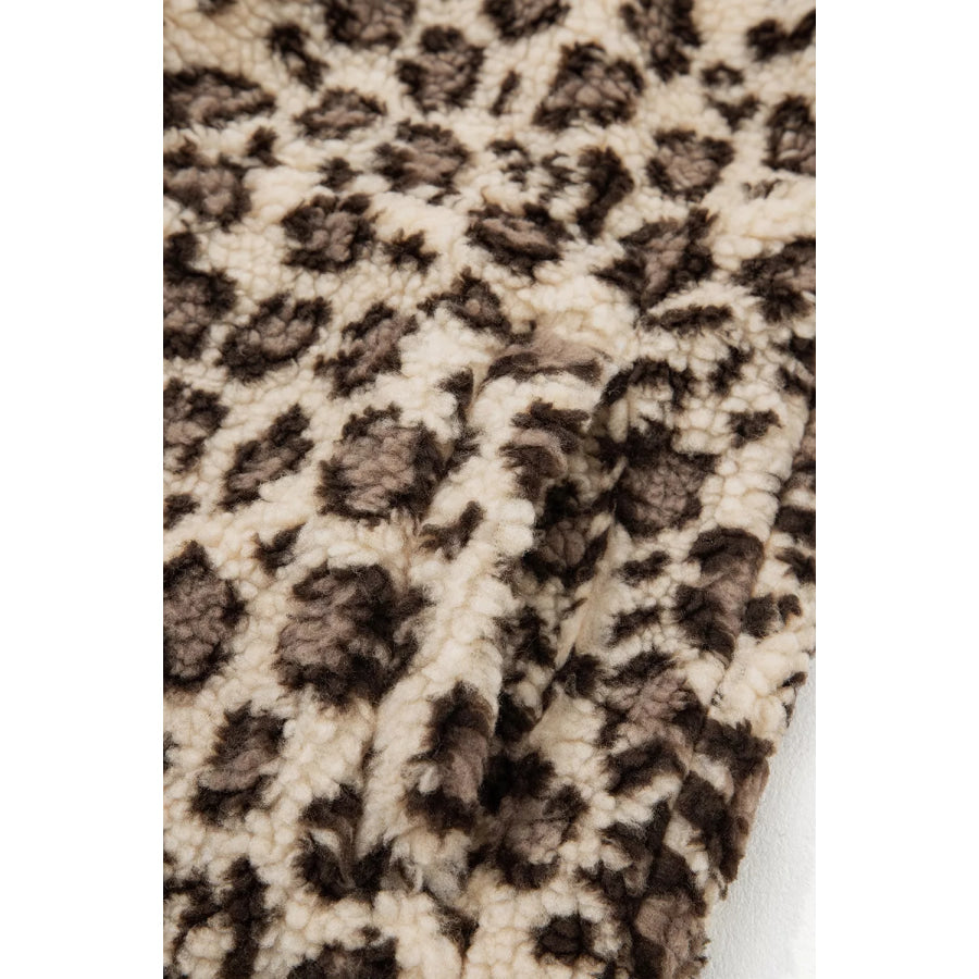Leopard Print Zip-Up Red Accents Pockets Sweatshirt Apparel and Accessories