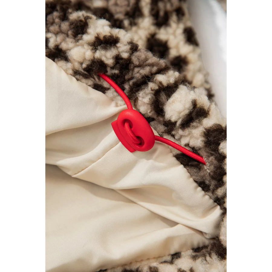 Leopard Print Zip-Up Red Accents Pockets Sweatshirt Apparel and Accessories