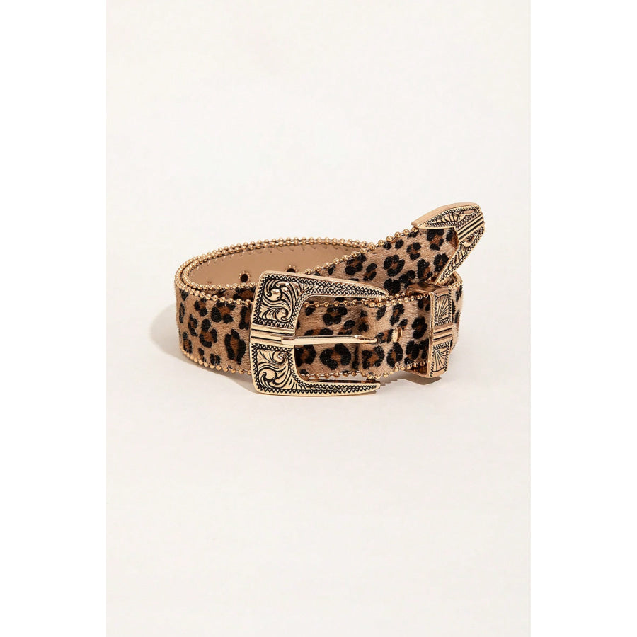 Leopard PU Leather Belt Multicolor / One Size Apparel and Accessories