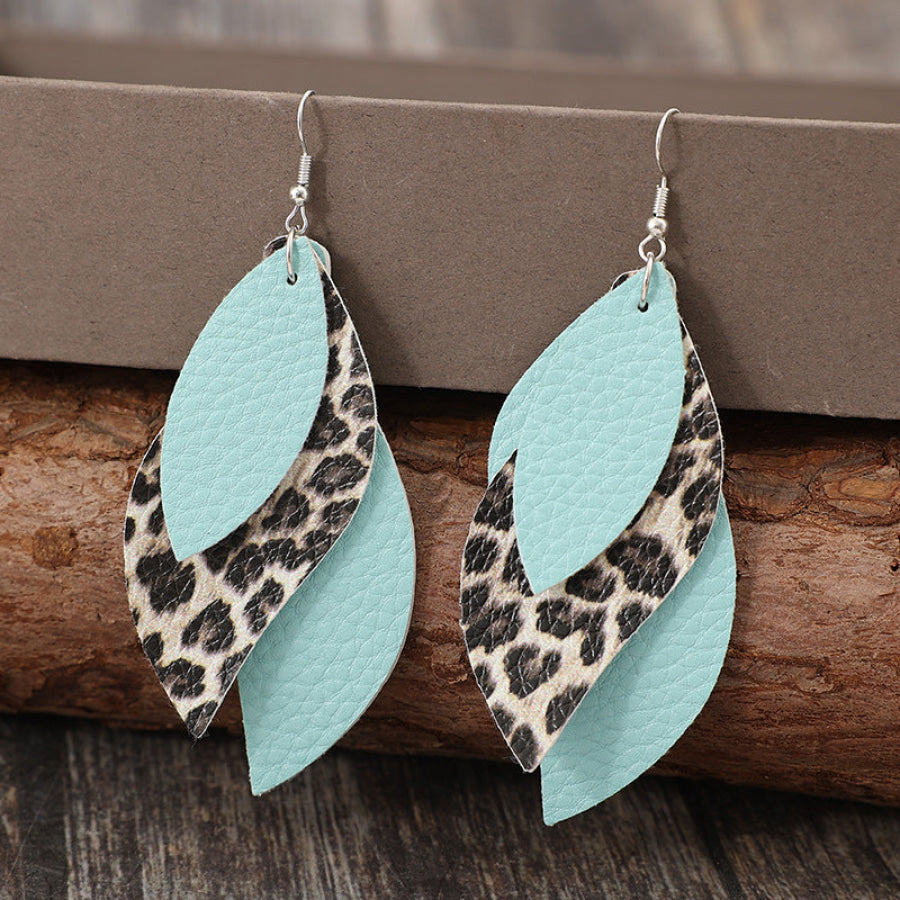 Leopard PU Leather Leaf Earrings Tiffany Blue / One Size Apparel and Accessories