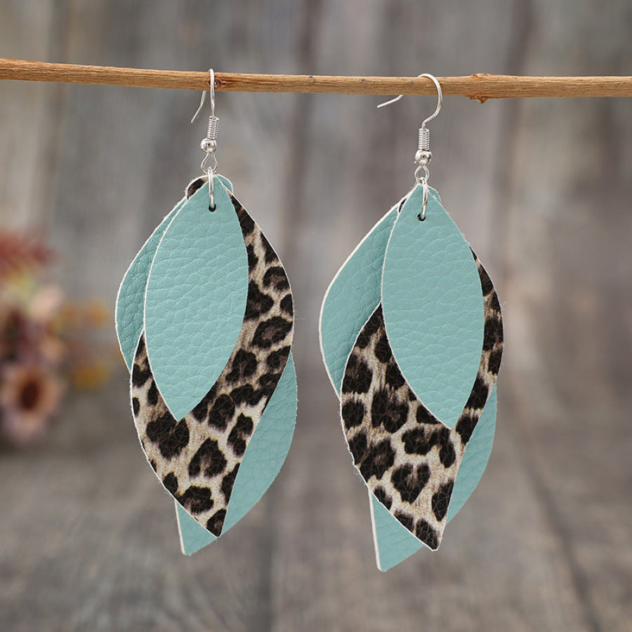 Leopard PU Leather Leaf Earrings Tiffany Blue / One Size Apparel and Accessories