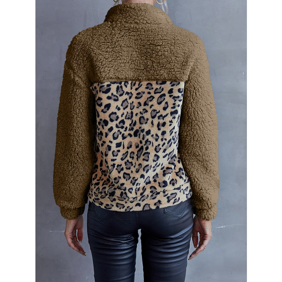 Leopard Quarter-Snap Teddy Sweatshirt