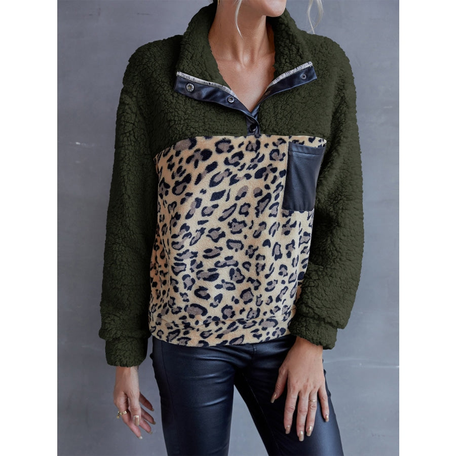 Leopard Quarter-Snap Teddy Sweatshirt