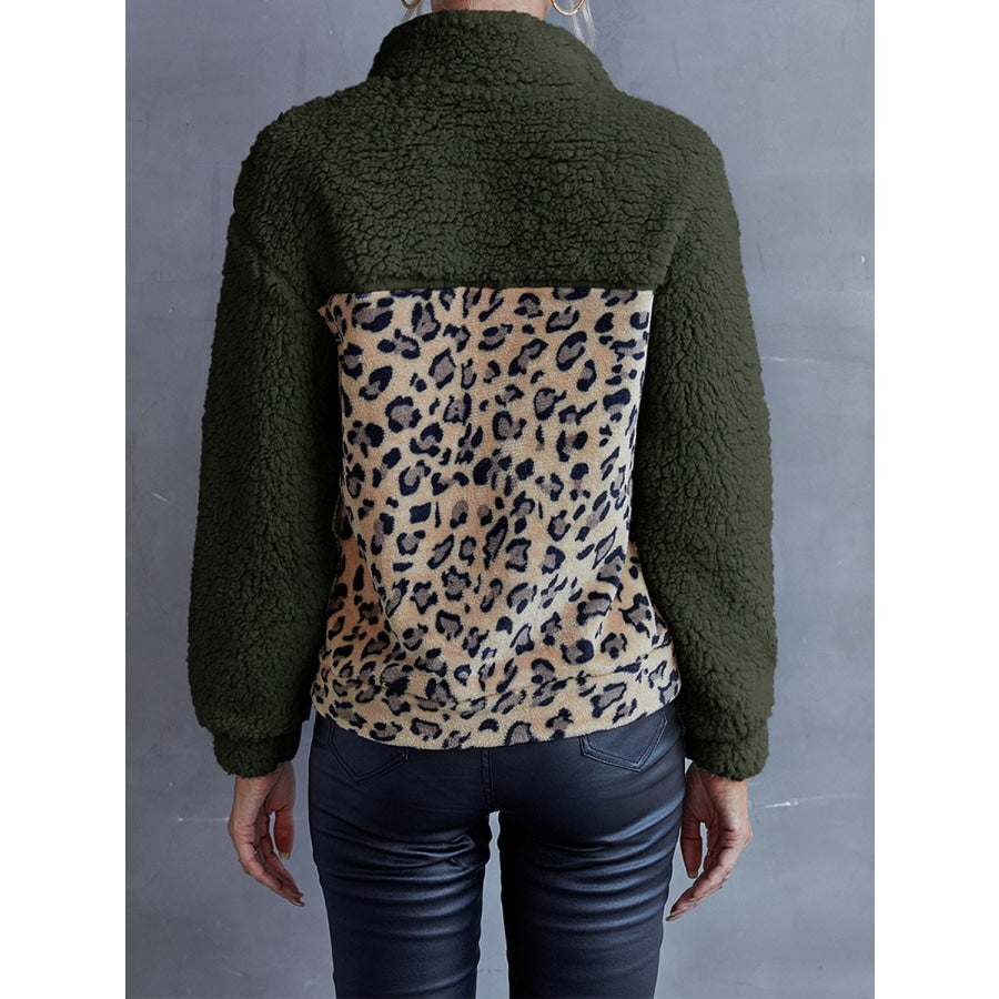 Leopard Quarter-Snap Teddy Sweatshirt