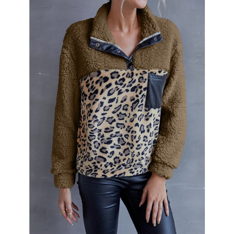 Leopard Quarter-Snap Teddy Sweatshirt