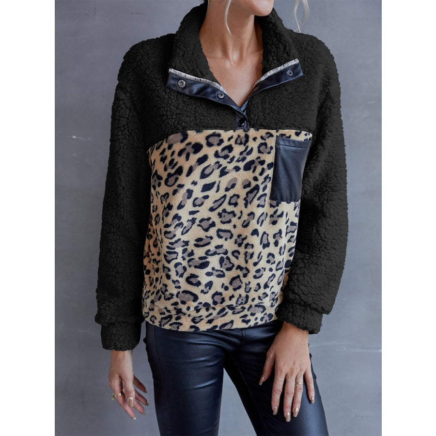 Leopard Quarter-Snap Teddy Sweatshirt