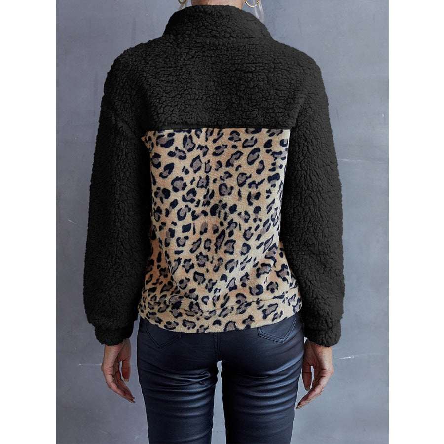 Leopard Quarter-Snap Teddy Sweatshirt