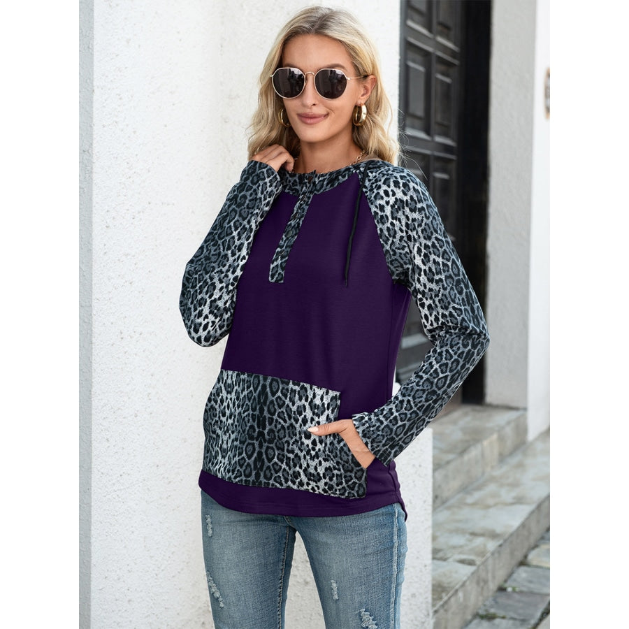 Leopard Raglan Sleeve Hoodie