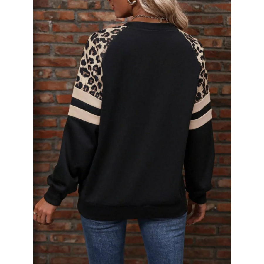 Leopard Raglan Sleeve Striped Sweatshirt Apparel and Accessories
