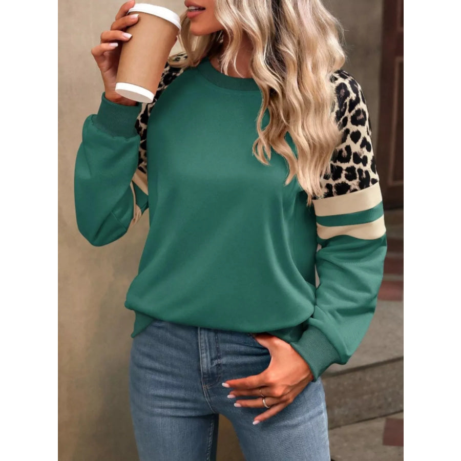Leopard Raglan Sleeve Striped Sweatshirt Apparel and Accessories