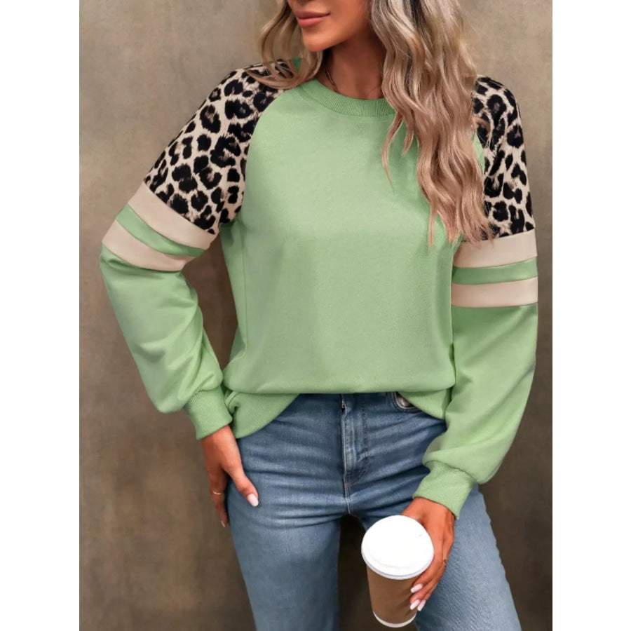 Leopard Raglan Sleeve Striped Sweatshirt Apparel and Accessories