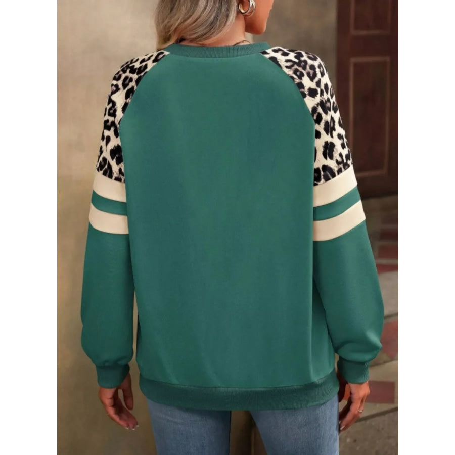 Leopard Raglan Sleeve Striped Sweatshirt Apparel and Accessories