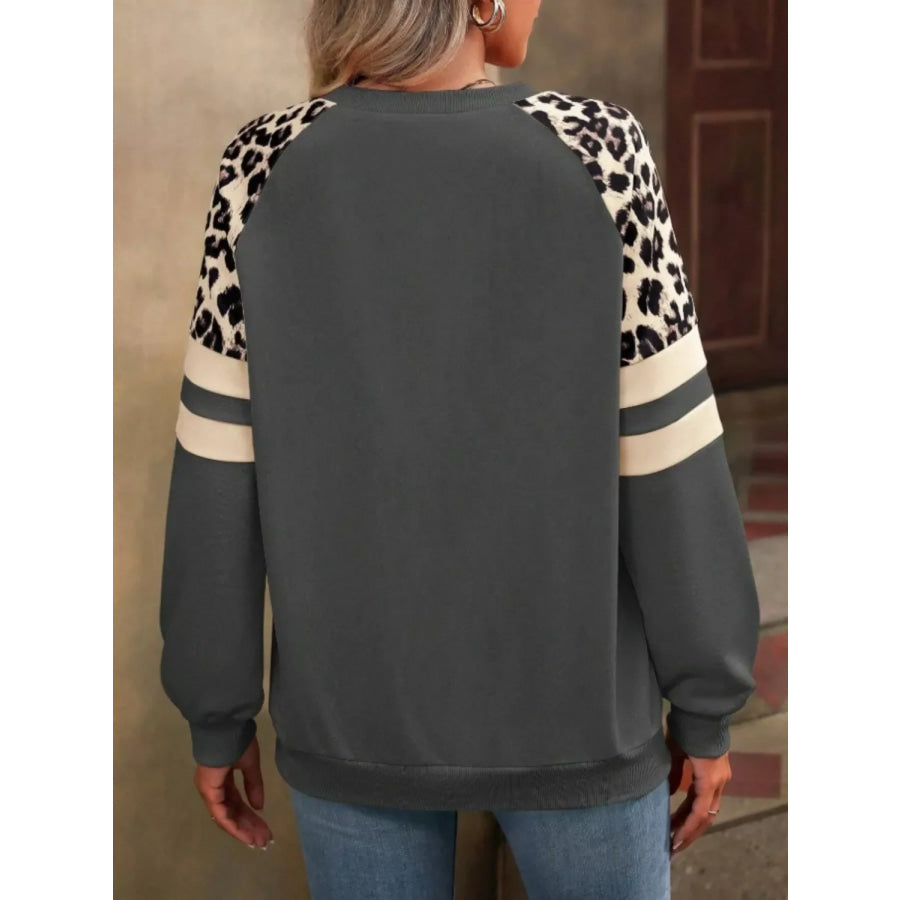 Leopard Raglan Sleeve Striped Sweatshirt Apparel and Accessories