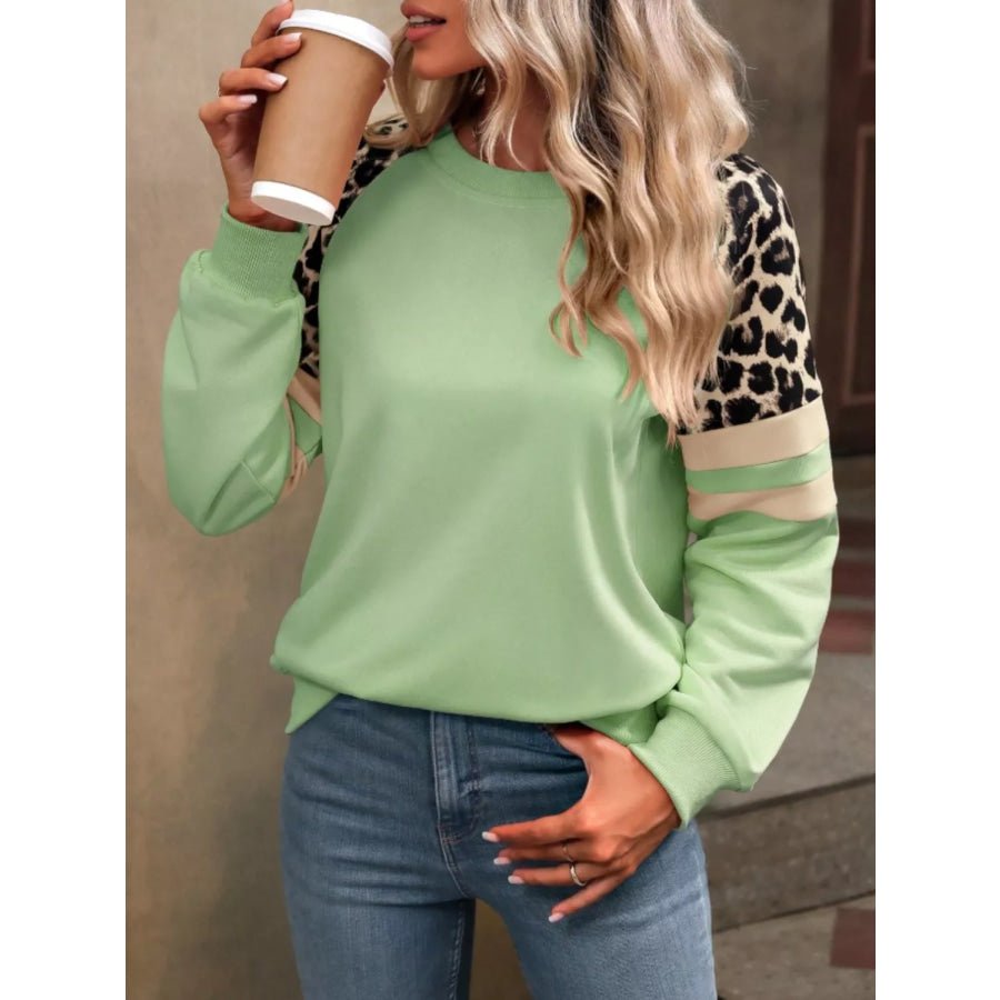 Leopard Raglan Sleeve Striped Sweatshirt Apparel and Accessories