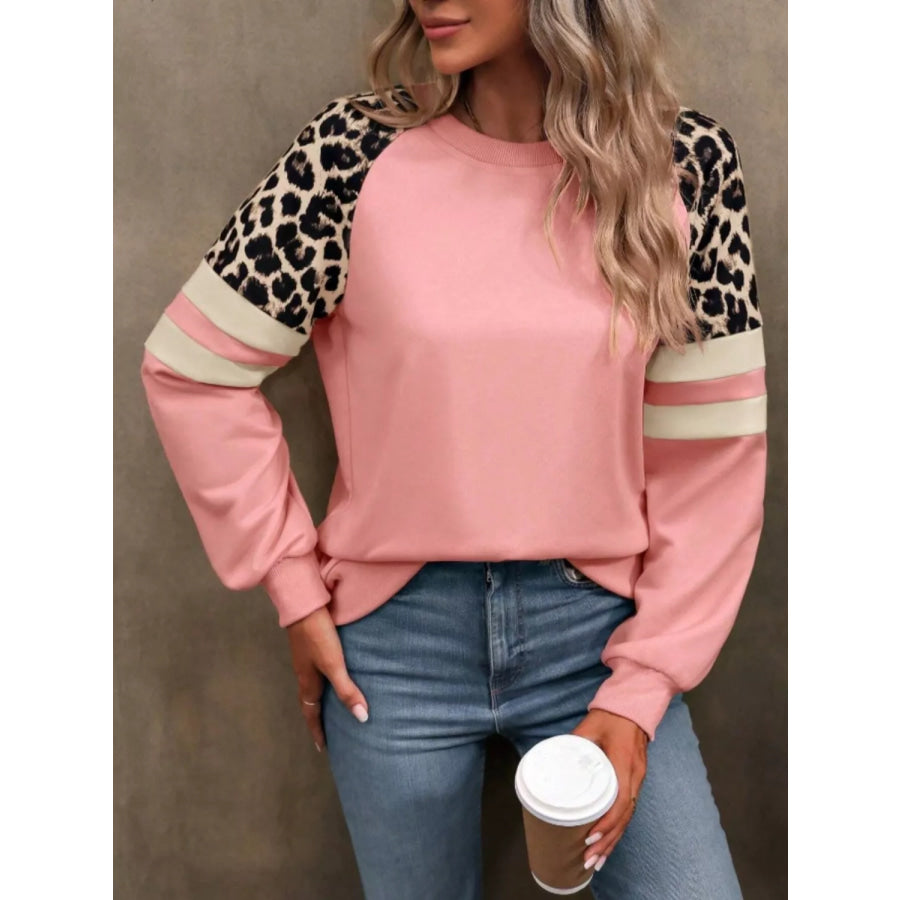 Leopard Raglan Sleeve Striped Sweatshirt Apparel and Accessories