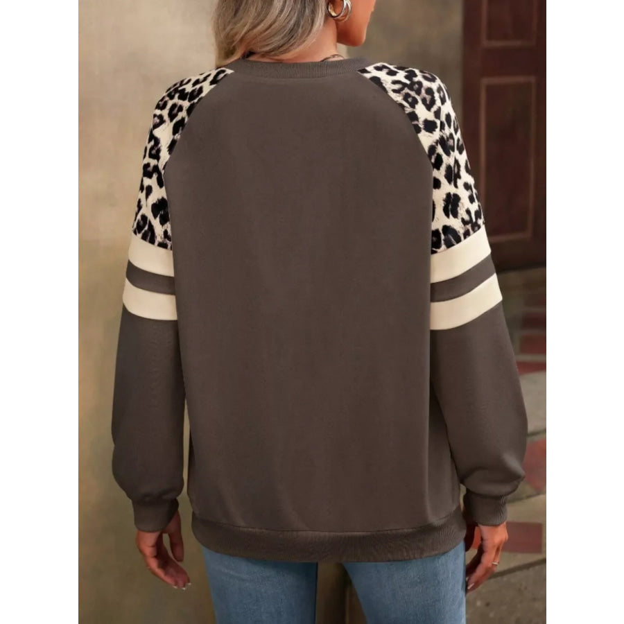 Leopard Raglan Sleeve Striped Sweatshirt Apparel and Accessories