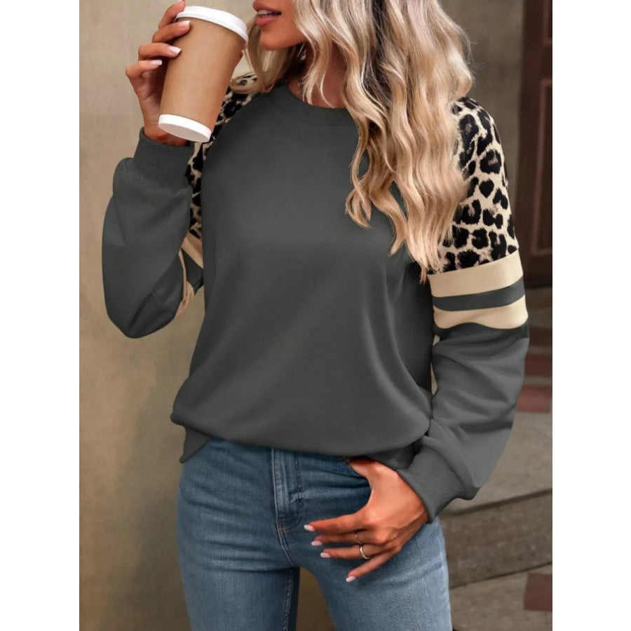 Leopard Raglan Sleeve Striped Sweatshirt Apparel and Accessories