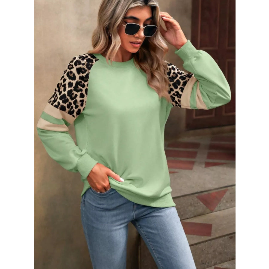 Leopard Raglan Sleeve Striped Sweatshirt Apparel and Accessories