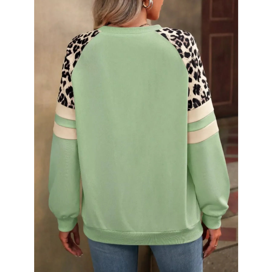 Leopard Raglan Sleeve Striped Sweatshirt Apparel and Accessories