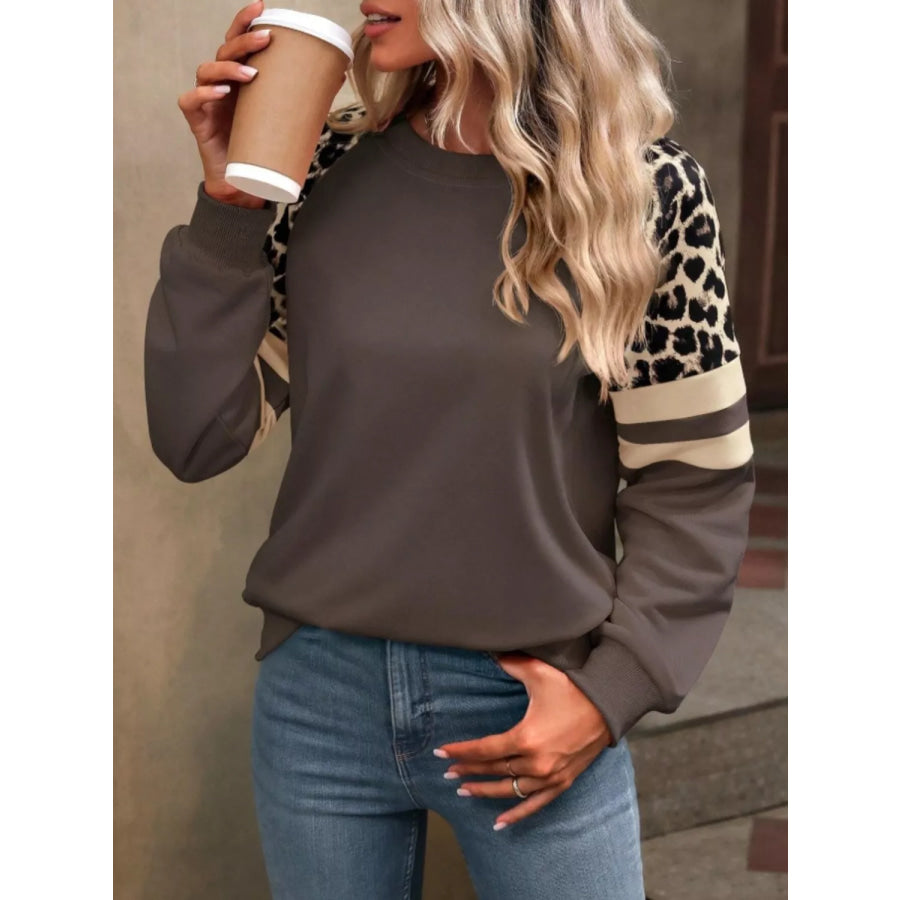 Leopard Raglan Sleeve Striped Sweatshirt Apparel and Accessories