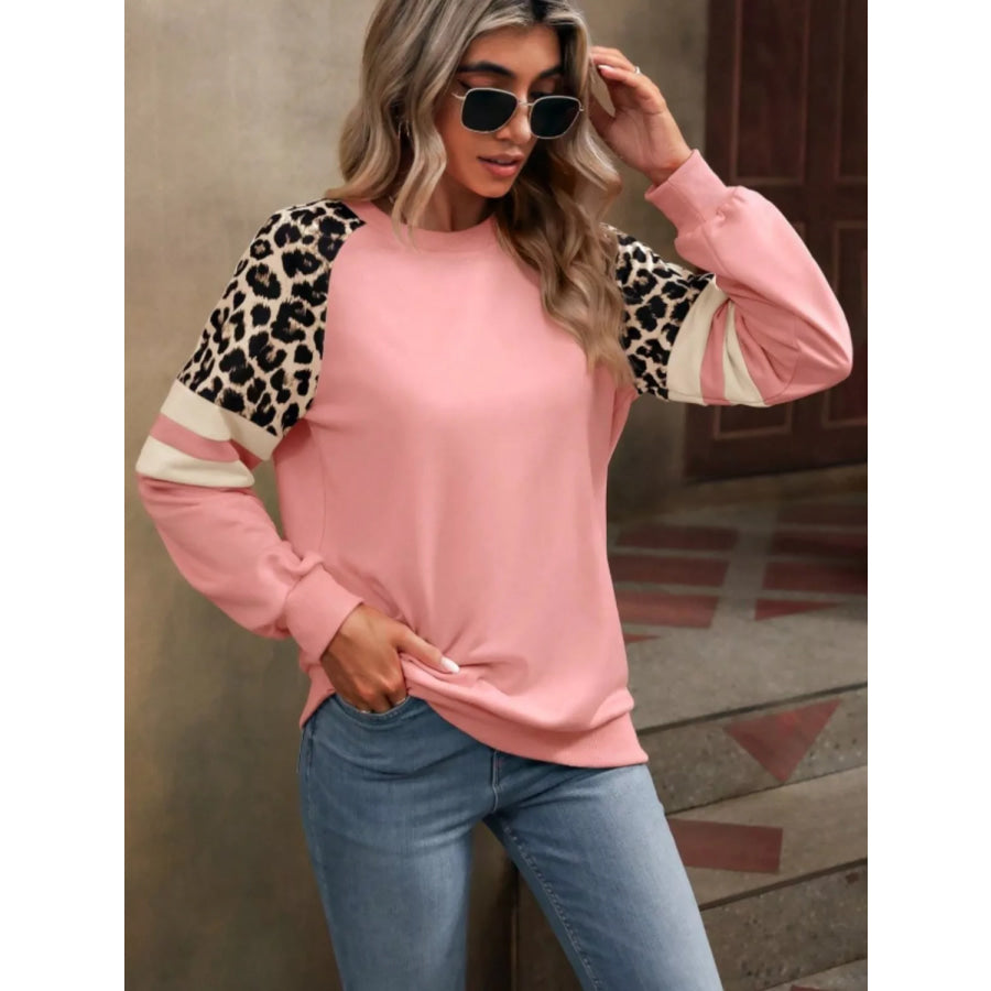 Leopard Raglan Sleeve Striped Sweatshirt Apparel and Accessories