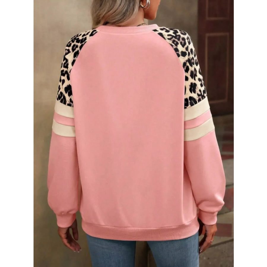 Leopard Raglan Sleeve Striped Sweatshirt Apparel and Accessories