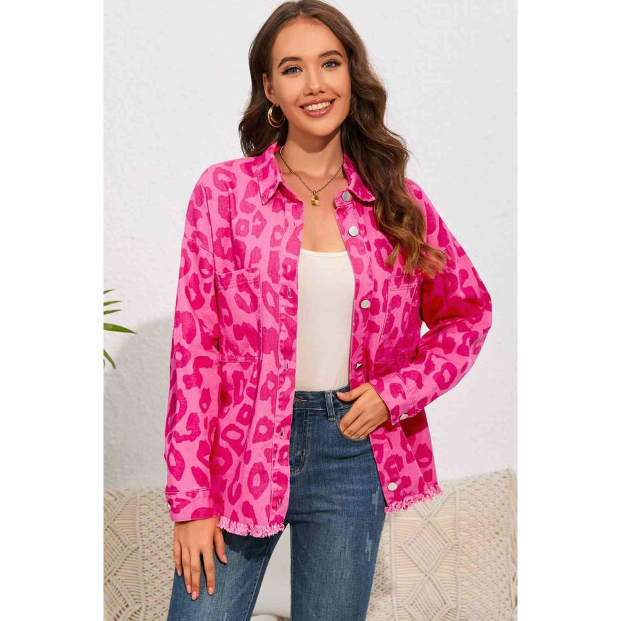 Leopard Raw Hem Jacket Hot Pink / S