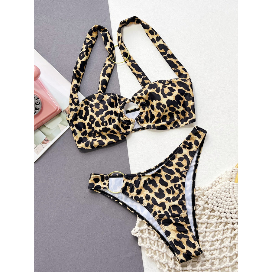 Leopard Ring Detail Bikini Set Apparel and Accessories