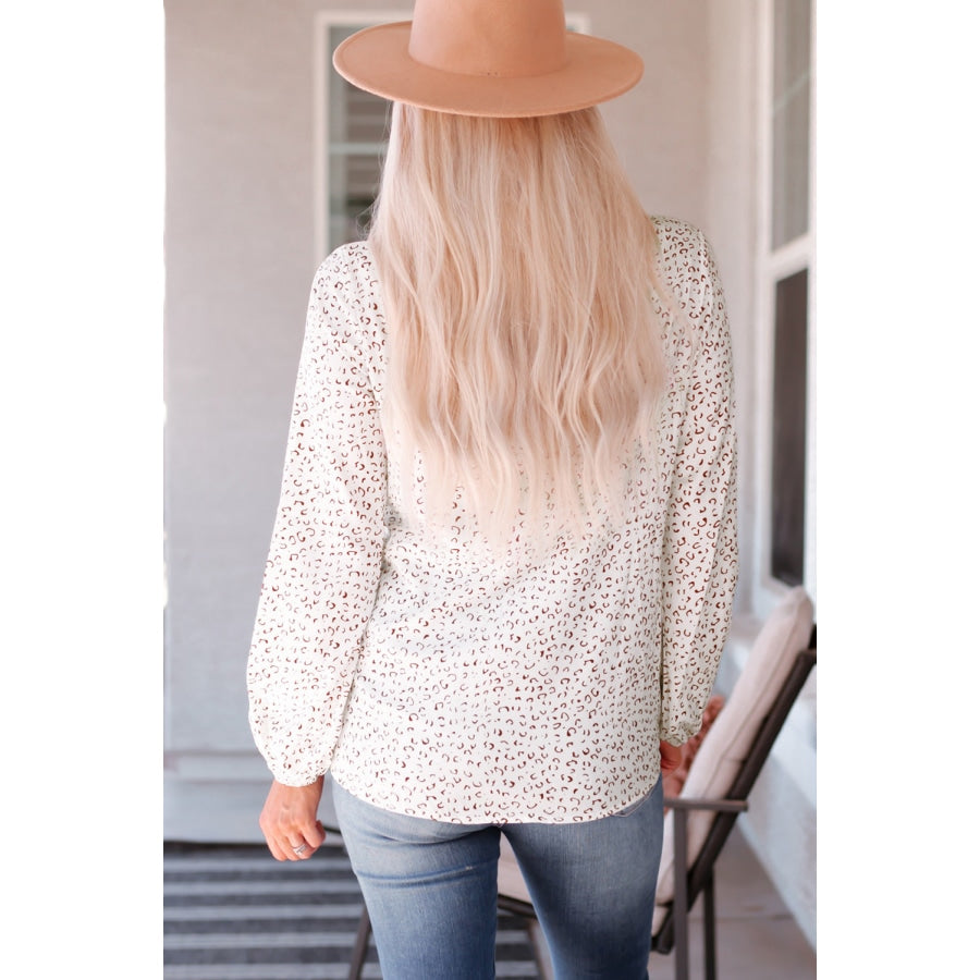 Leopard Round Neck Balloon Sleeve Blouse