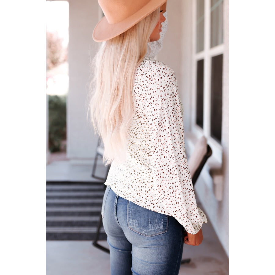 Leopard Round Neck Balloon Sleeve Blouse