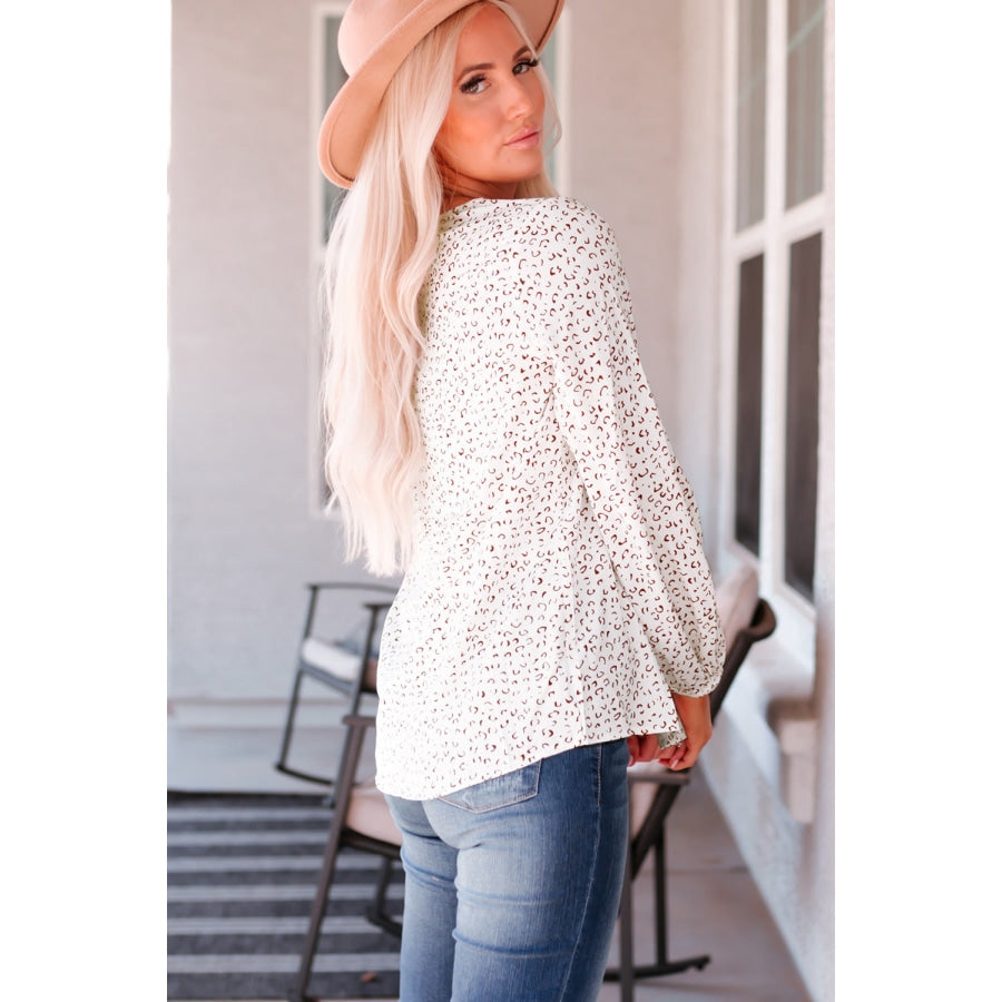 Leopard Round Neck Balloon Sleeve Blouse