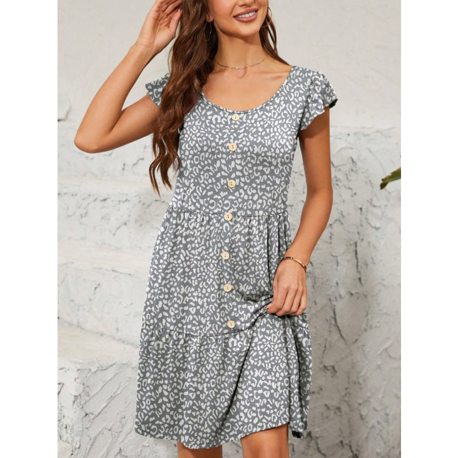 Leopard Round Neck Cap Sleeve Mini Dress Apparel and Accessories