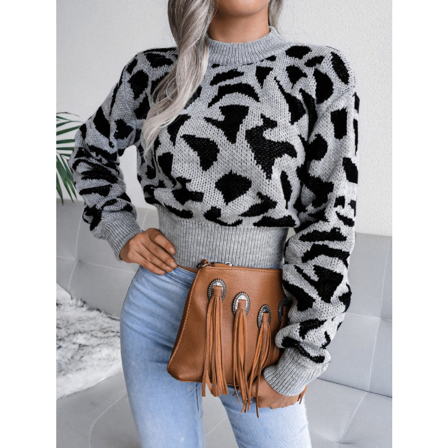 Leopard Round Neck Dropped Shoulder Sweater Apparel and Accessories