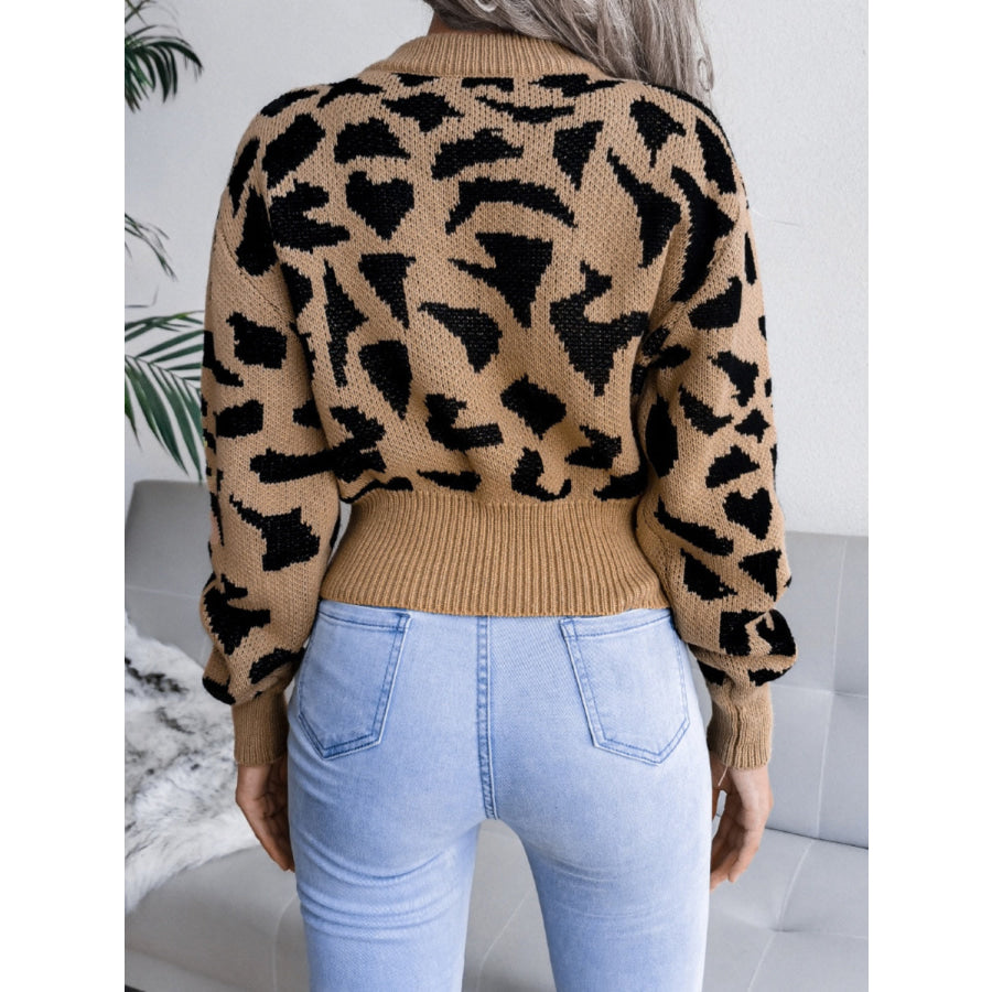 Leopard Round Neck Dropped Shoulder Sweater Apparel and Accessories