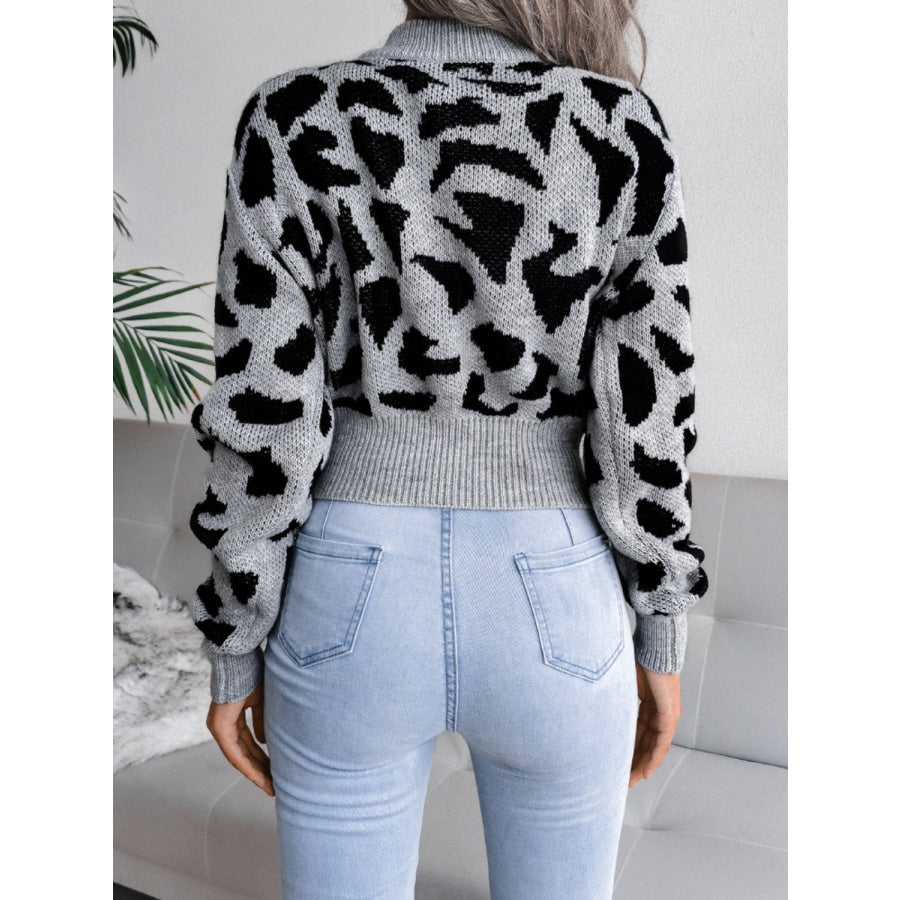 Leopard Round Neck Dropped Shoulder Sweater Apparel and Accessories