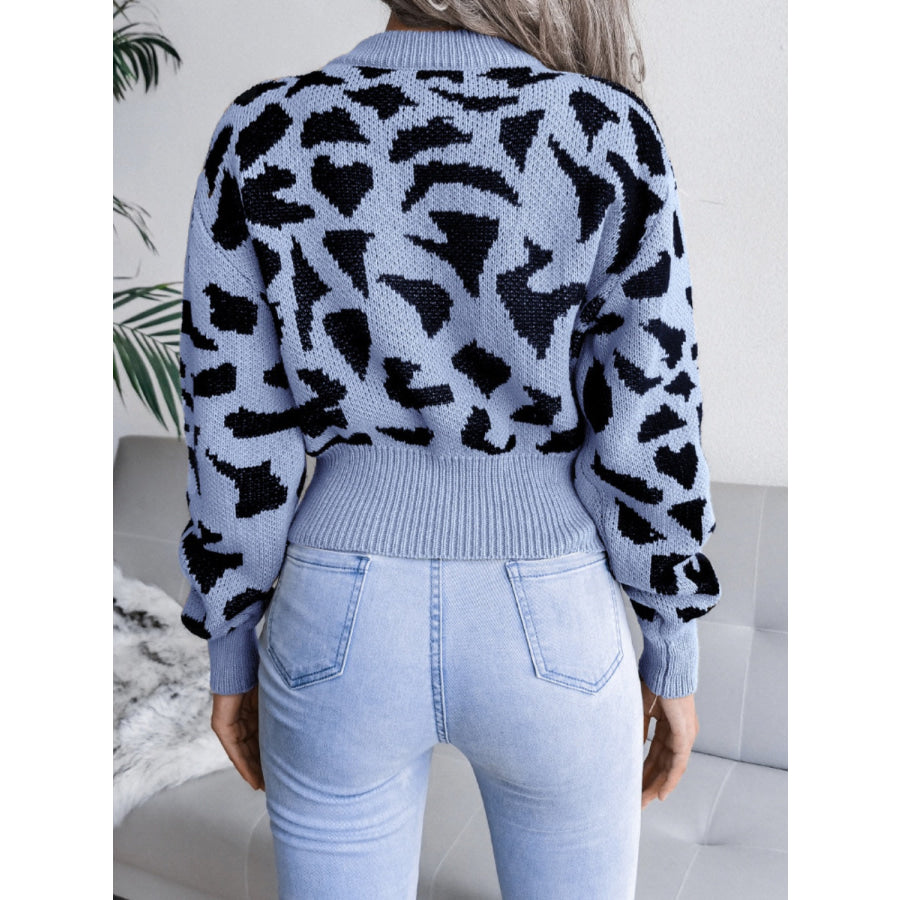 Leopard Round Neck Dropped Shoulder Sweater Apparel and Accessories