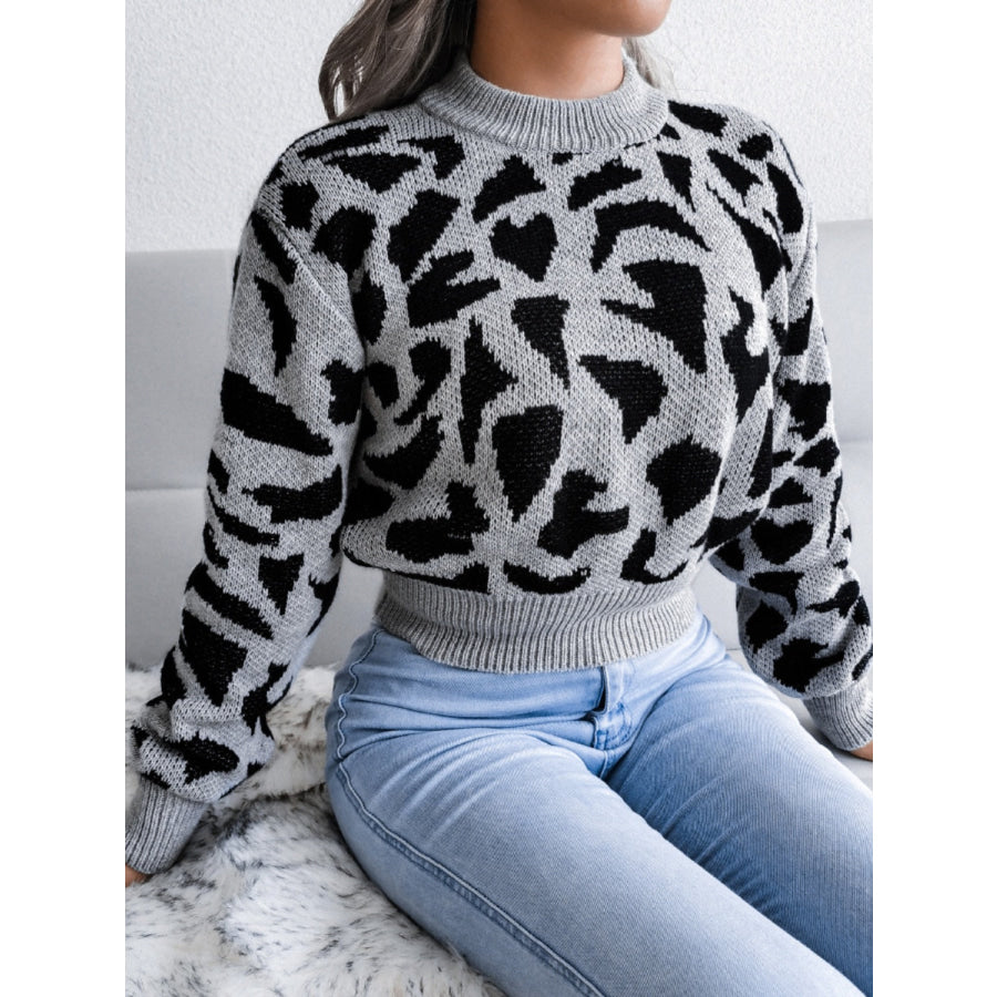 Leopard Round Neck Dropped Shoulder Sweater Apparel and Accessories