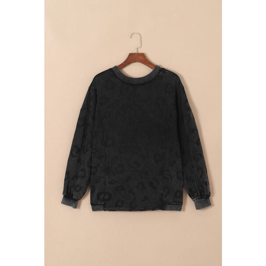 Leopard Round Neck Dropped Shoulder Sweatshirt Clothing