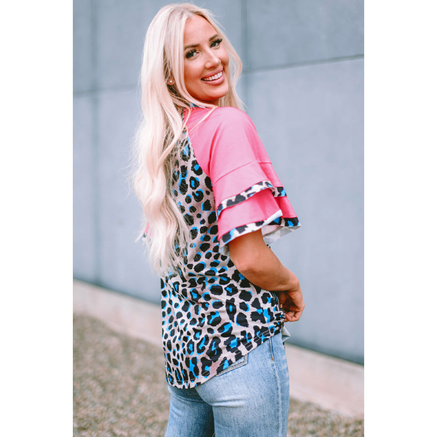 Leopard Round Neck Half Sleeve T-Shirt Apparel and Accessories