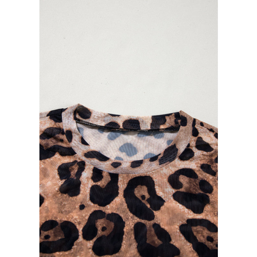 Leopard Round Neck Long Sleeve Blouse Apparel and Accessories