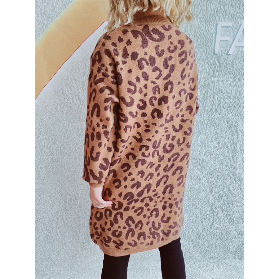 Leopard Round Neck Long Sleeve Sweater Ochre / One Size Apparel and Accessories