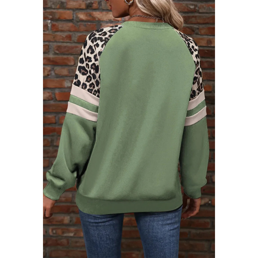 Leopard Round Neck Long Sleeve Sweatshirt Apparel and Accessories