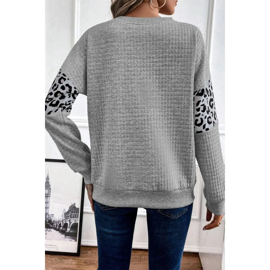 Leopard Round Neck Long Sleeve Sweatshirt Apparel and Accessories